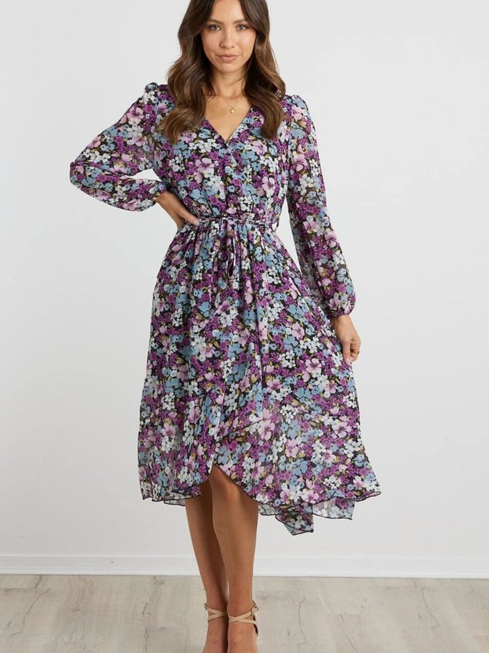 PRETTYGARDEN Floral Boho Maxi Dress Purple L